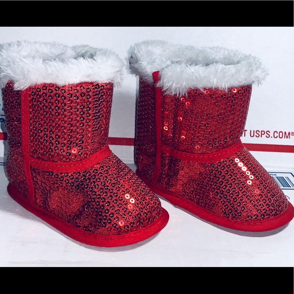 Red Joyful Sparkly Boots 6-9M